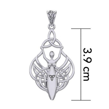 Celtic Goddess Holding Trinity Knot Silver Pendant TPD5847 - Jewelry